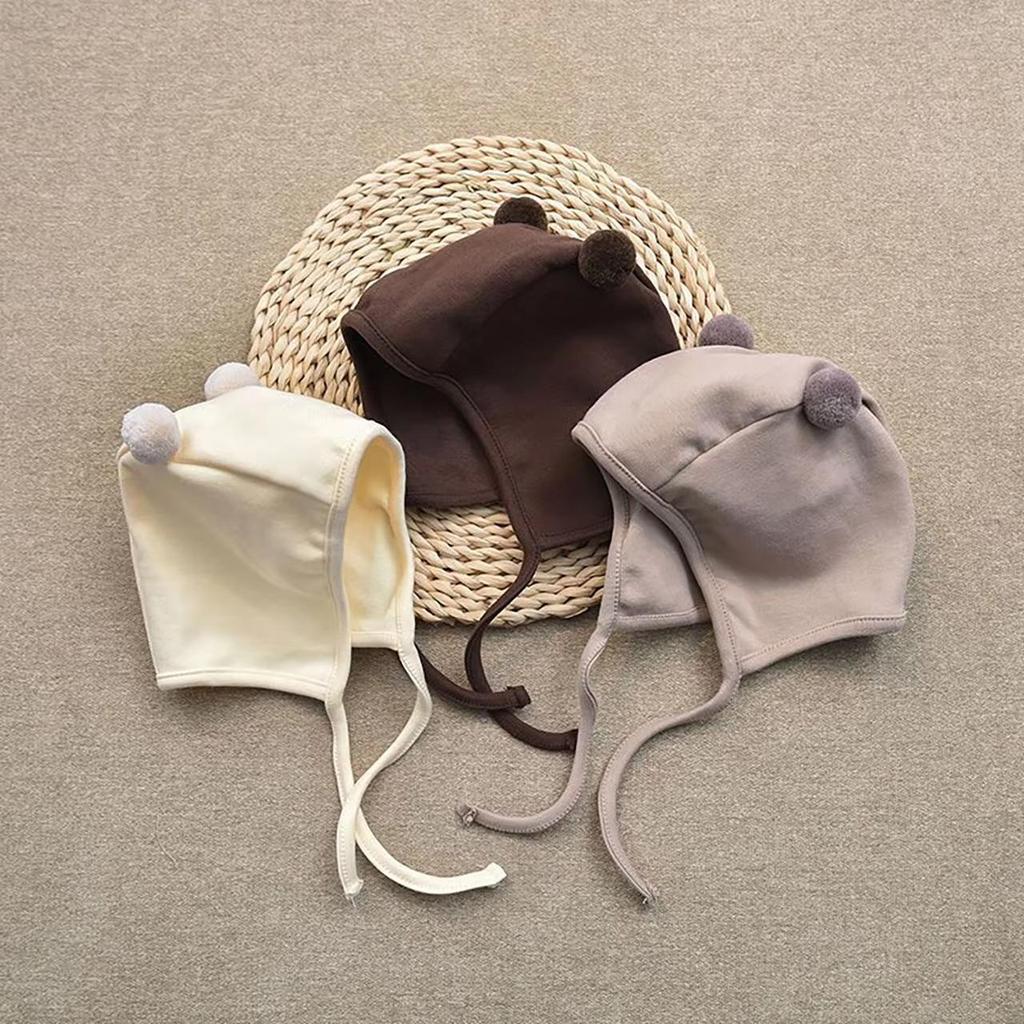 Cute Small Pompom Baby Hat Solid Color Newborn Boy Girl Ear Protection Cap Spring Autumn Infant Toddler Lacing Warm Beanie