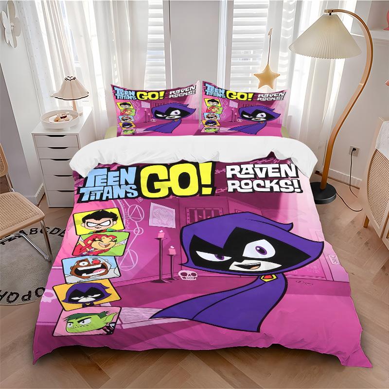 Teen Titans Go Raven Rocks Print 3Pcs Bedding Set,Duvet Cover with 2 Bedro,Pillowcase Home Birthday Gift