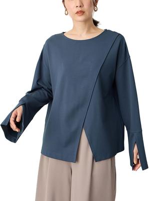 Maternity Breastfeeding Cross Slit Bell Sleeve Pullover Tops Nursing Clothes Prenatal and Postnatal Long Sleeve Cut and Sew Free Blue [ANGELIEBE]