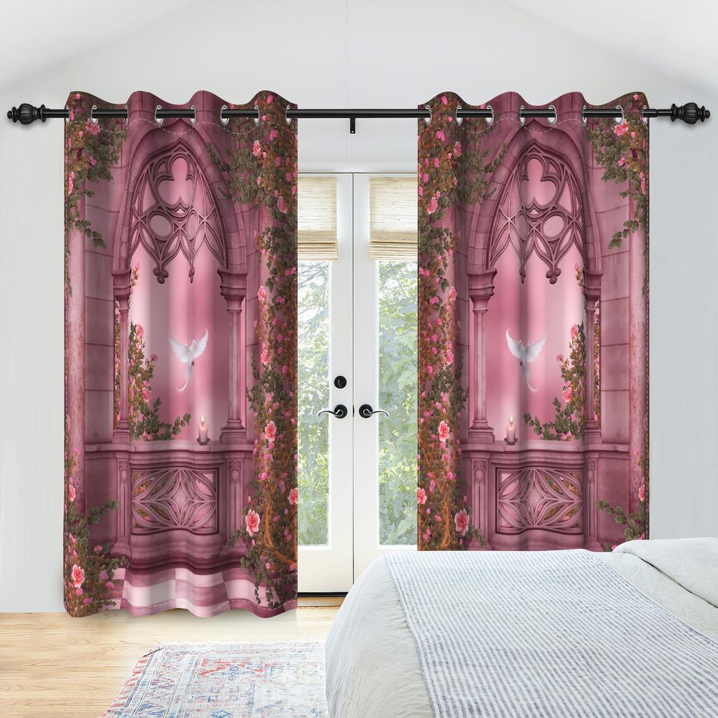 2pcs/set Horror Halloween Window Curtain Night Gate Skeleton Home Bedroom Living Room Decor Blackout Polyester Fabric Curtains