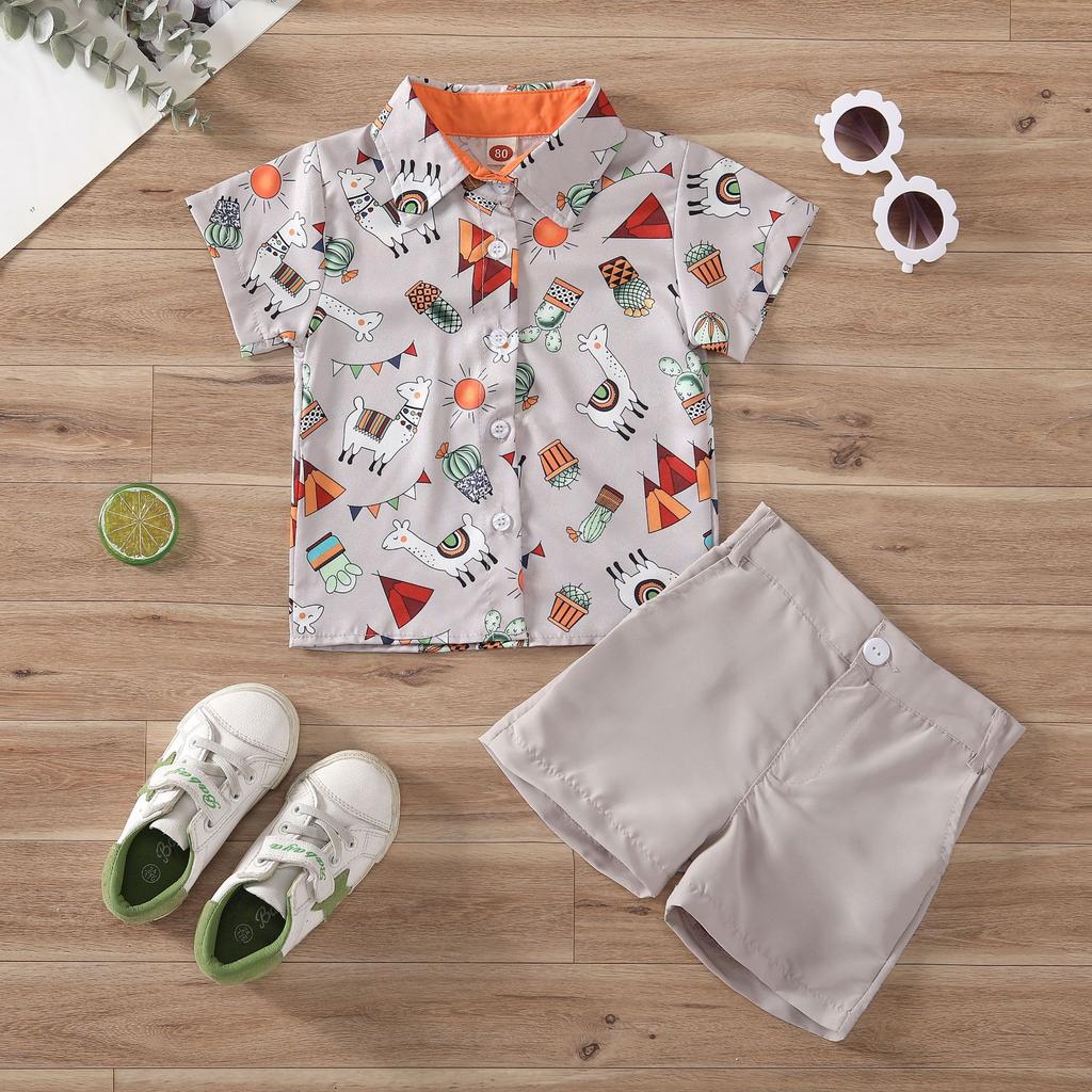 Kids Dinosaur Shirt Set Summer Boys Casual Short-sleeved Shorts Solid Color Set