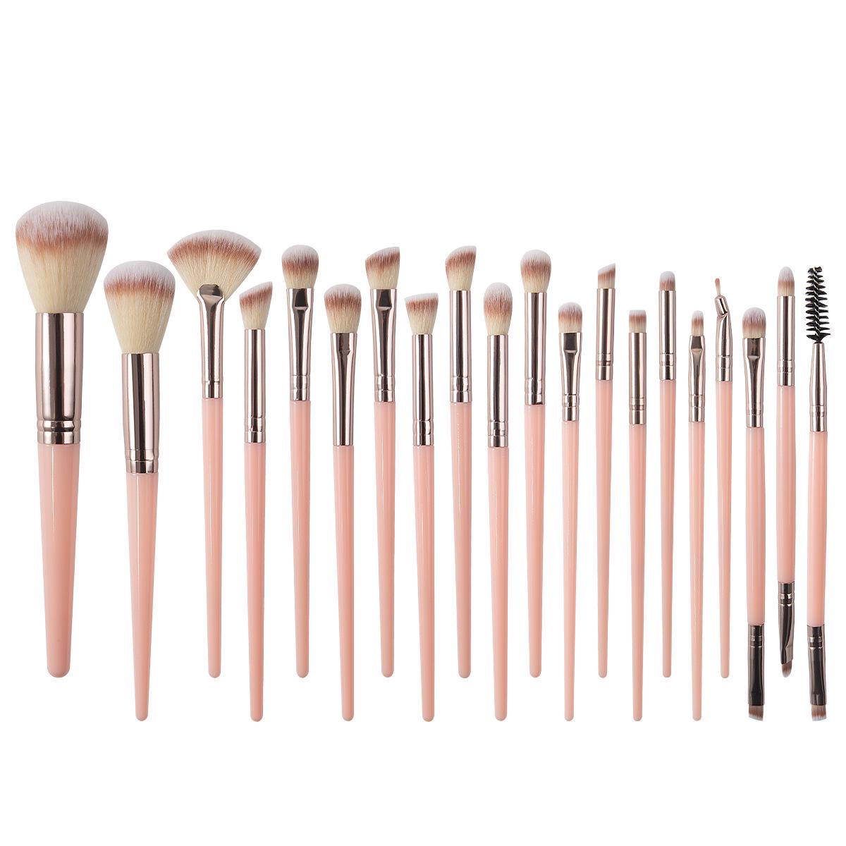 

20-Piece Pink Makeup Brush Set: Animal Hair Beauty Tools for Powder and Eyeshadow Application