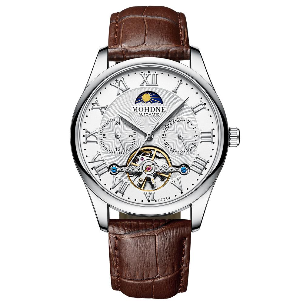 MOHDNE Men's Mechanical Watch Automatic Hollow Tourbillon Multifunctional Watch Business One Piece