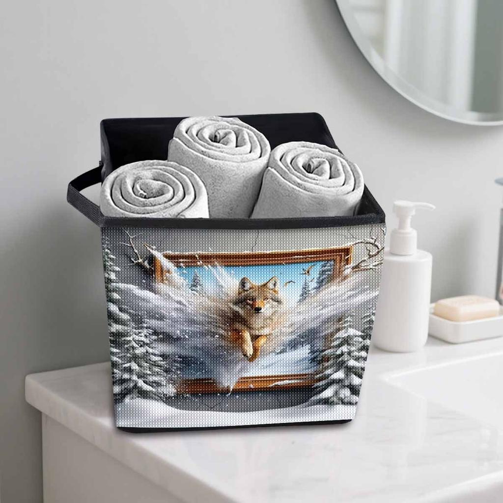 A Wolf Breaking Through The Wall 5D Diamond Painting Storage Basket Full Round Drill Mosaic Diamond Embroidery Cross Stitch Kits Home Decor Home Decor