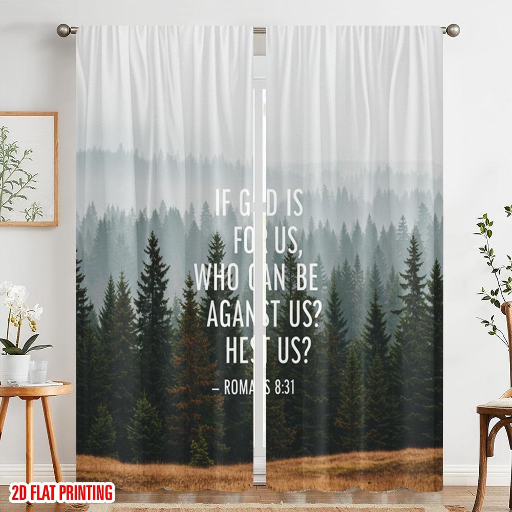 2pcs 2D Flat Printing Window Drapes If God For Us Polyester Fabric Without Electricity Birthday Party for Festive Wall Decor