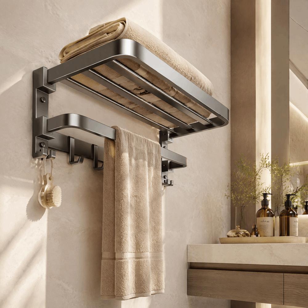 Étagère de rangement de salle de bain 40/50/60 cm Pliable Fixation murale Porte-serviettes Étagère à serviettes de salle de bain Cuisine