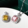 925 Silver Classic Gemstone Pendant Necklace for Women Wedding 9mm Cushion Cut Crystal Zircon Chain