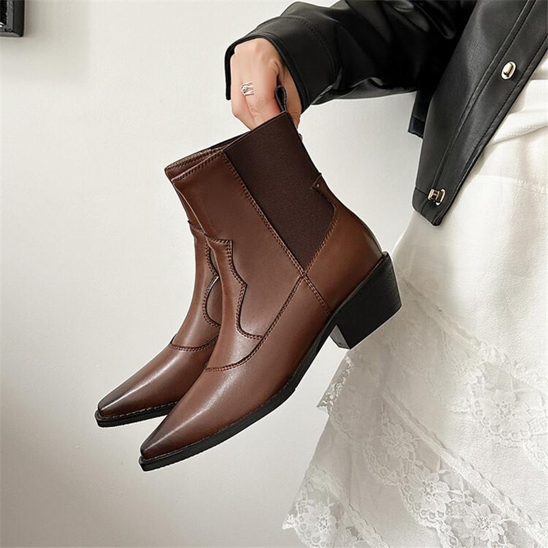 Fashion NEW Autumn Winter Split Leather Women Boot Fashion Short Boots Square Toe Chunky Shoes for Women Zapatos De Mujer Large Size