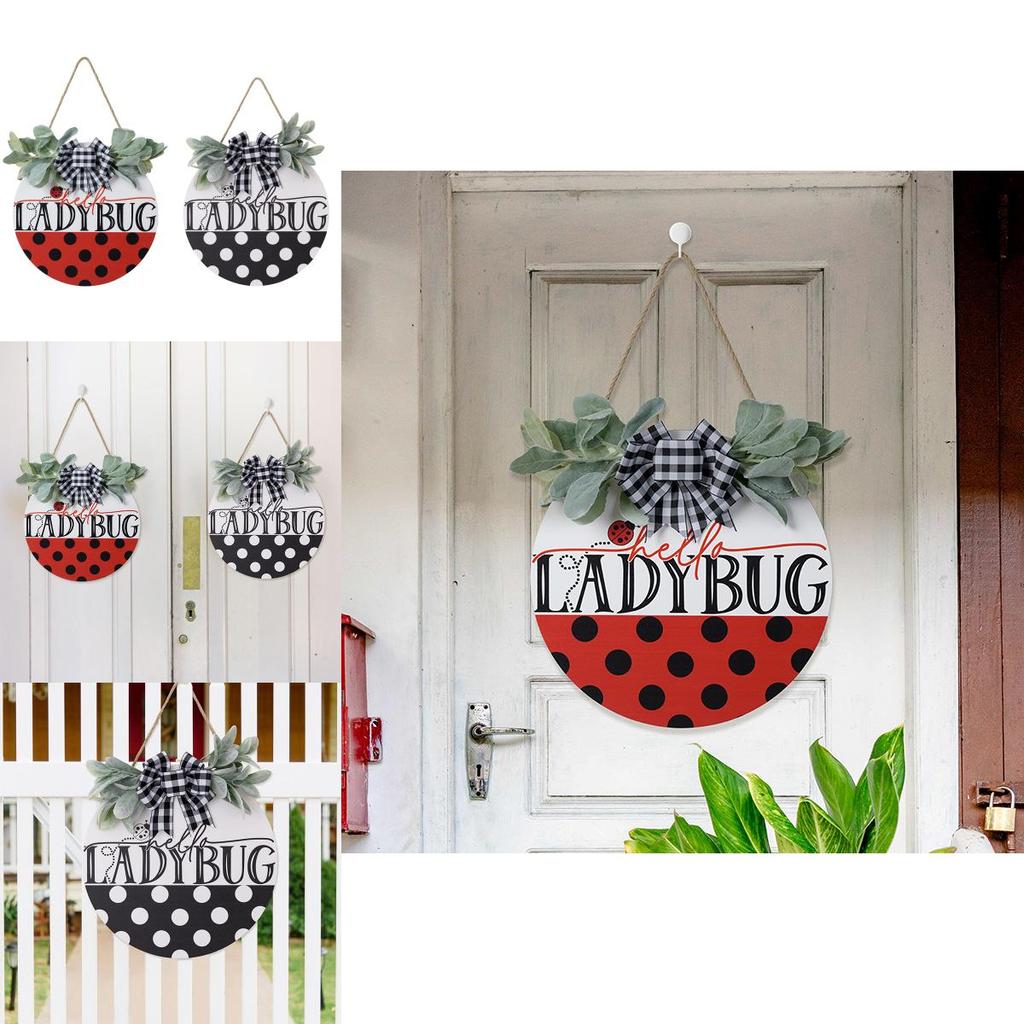 Eye-catching Ladybug Door Decor With Stunning Black White Gray Bow For Seasonal Home Style