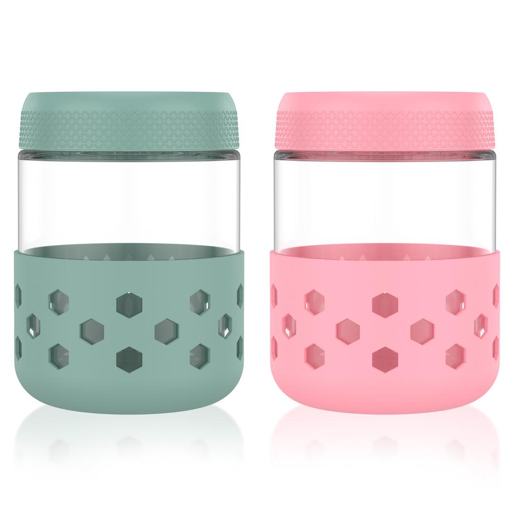 2/4/6Pcs Overnight Oat Container 16.9oz Glass Mason Jar with Silicone Sleeve Lid Leak Proof Yogurt Cup Dishwasher Safe for Snack