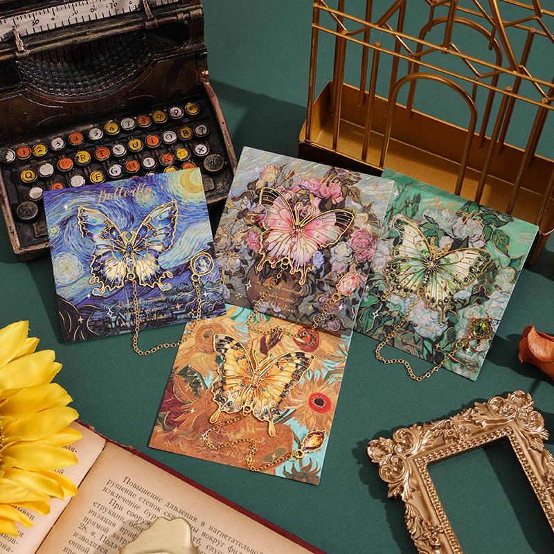 Ji Lv Yu Jian Butterfly Oil Painting Bookmark - Retro Irregular Student Reading Clip