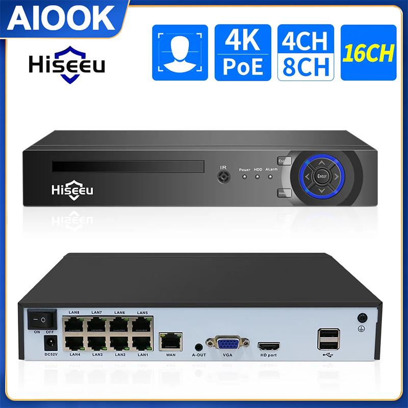 

AIOOK Hiseeu H.265 + 4CH 10CH 16CH POE NVR для IP-камеры видеонаблюдения, система видеонаблюдения 5MP 8MP 4K аудио-видеорегистратор с обнаружением лица