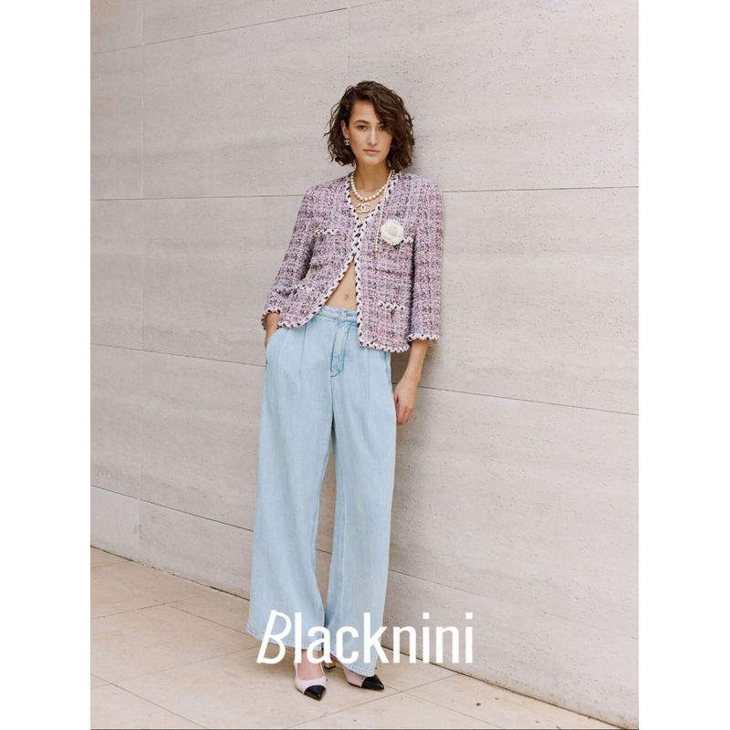 

Blacknini/ Loose Soft Pants Female Star Du + American Relaxed Feeling Pleated Old Wide Leg Denim Light blue XL