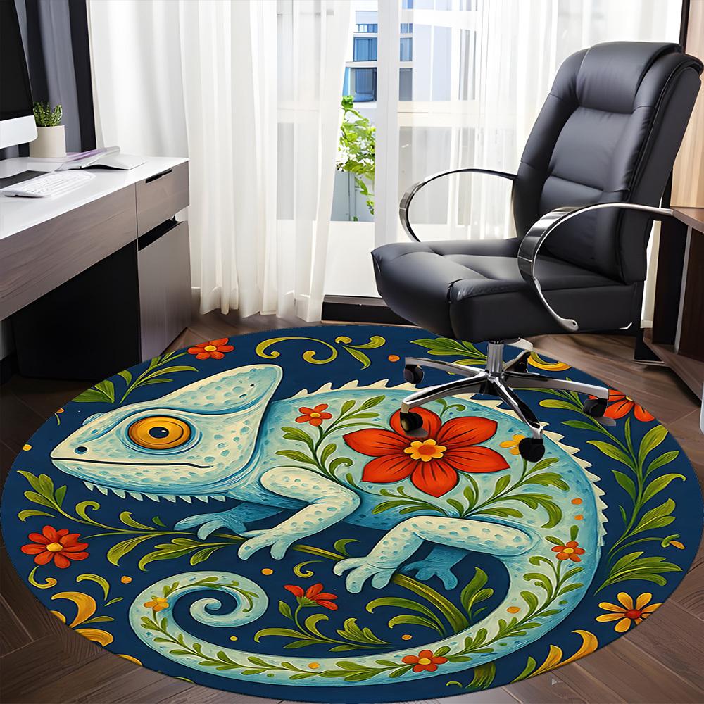 1pc Chameleon Flowers Office Round Area Rug, Indoor Mat Suitable For Office, Under Office Chairs Bedroom Living Room Home Decor, Room Deco 024