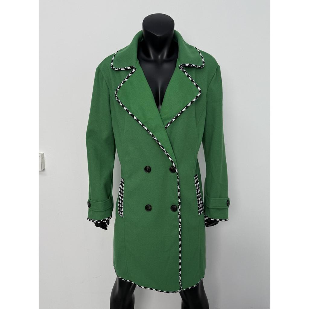 Autumn New Women's Long Wool Trench Coat Color-block Double-breasted European Size Outerwear