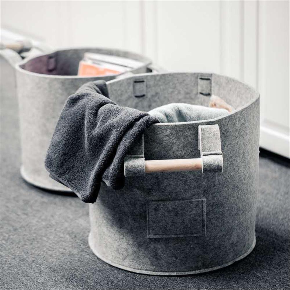 Buy Grey Felt Storage Basket Bin with Handle Bedroom Closet Clothing Toy Storage at affordable