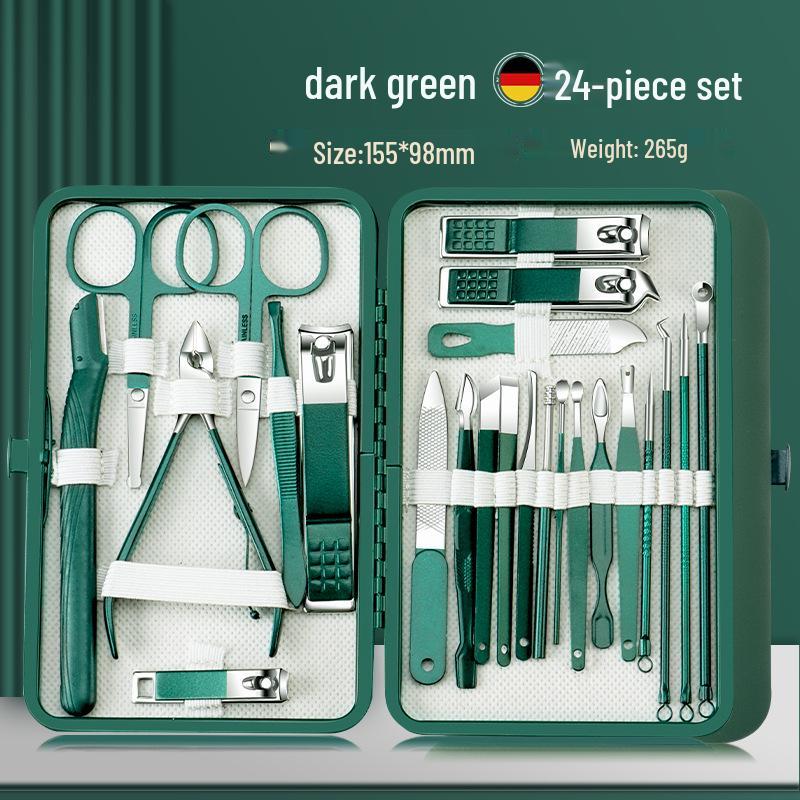 

Темно-зеленый набор из 26 предметов с наклонными лезвиями для стрижки ногтей и маникюрных инструментов