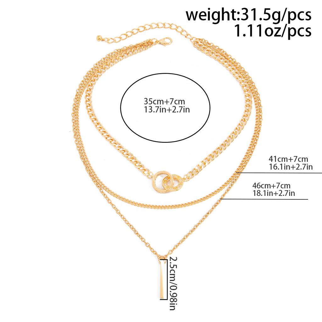 Salircon Fashion Double Circle Straight Bar Multi-layer Chain Necklace Women's Creative Exquisite Metal Pendant Necklace Jewelry