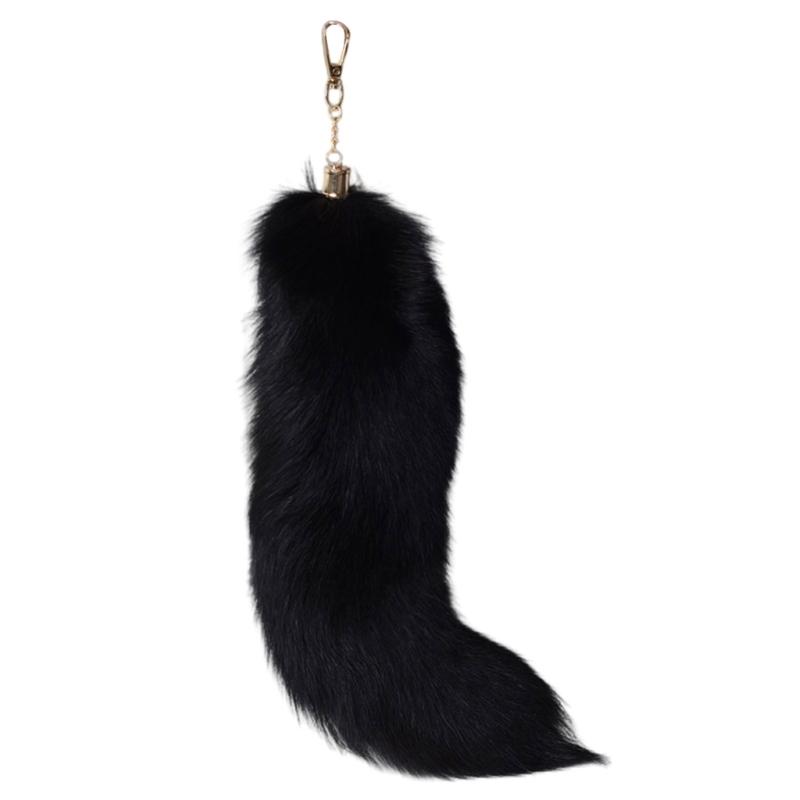Plush Faux Hair Foxes Tail Keychain Elegant Keyrings Charm with Foxes Tail Pendant Fashionable Keychain Decorations