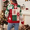 Women's Sweaters - Women's Plaid Christmas Jacquard Sweater, Crew Neck Long Sleeve Knit Top, Casual Christmas Outfit Women