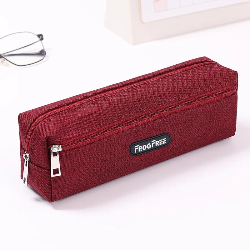 New Canvas Pencil Case Solid Color School Supplies Stationery Pouch with Zipper Rectangular Pencil Bags Birthday Gifts