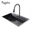 Gunmetal Kitchen Faucet 304 Stainless Steel Waterfall Sink Large Single Slot Integrated Digital Display Kitchen Tap