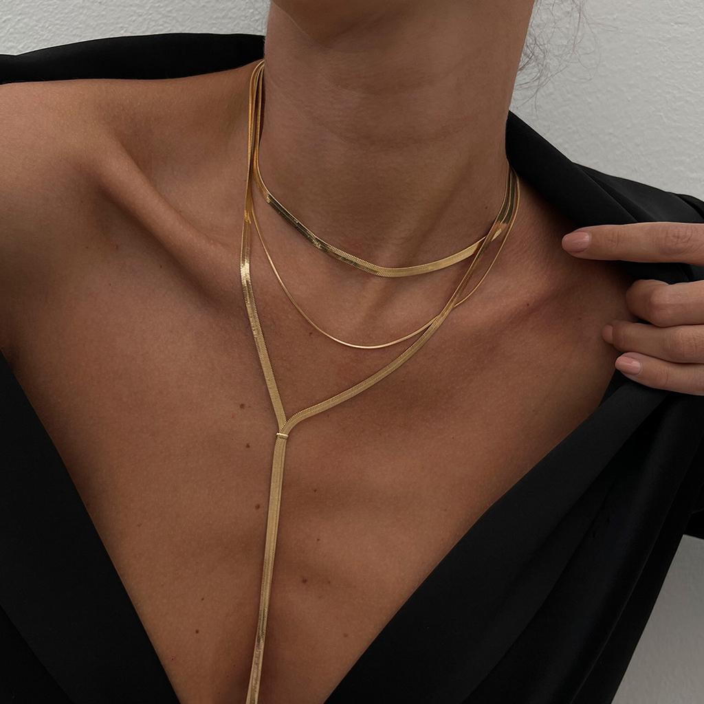 Ingemark 2Pcs/Set Sexy Flat Snake Long Chain Necklace for Women Wed Bridal Vintage Smooth Choker Chest Neck Jewelry 2026 Gift