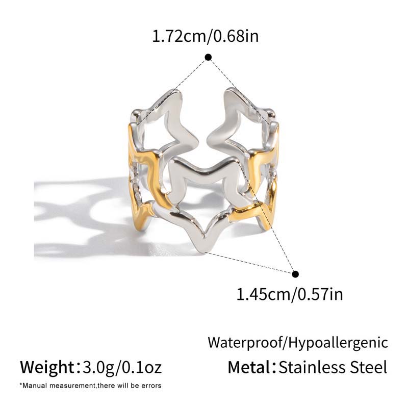 Vintage Gold Color Star Open Ring For Women Stainless Steel Metal Hollow Star Adjustable Finger Rings Jewelry Party Gift