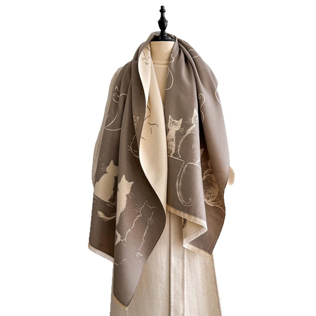 New cute scarf kitten double-sided warm thickened autumn and winter outer shawl fashionable versatile double-sided women