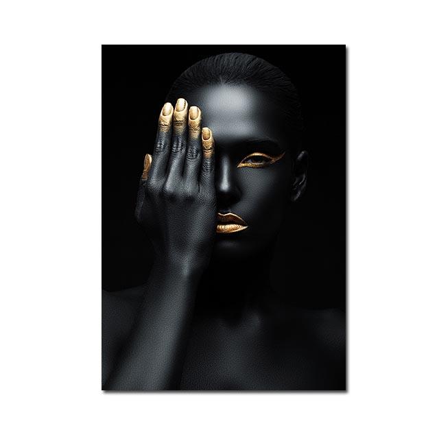 Black Gold Woman Canvas Painting African Women Poster and Prints Scandinavian Wall Art Picture for Home Decor Living Room Mural