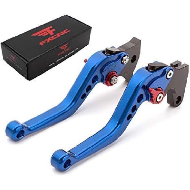 

FXCNC CNC Aluminum Short Adjustable Brake Clutch Levers Compatible with YFM700 Raptor 700 R 2008-2022, YFZ450 YFZ450R YFZ450X 2008-2020, YFM250 Blue Lever with Red Adjus