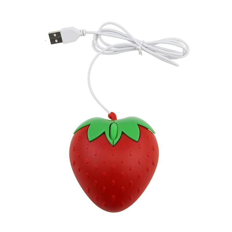 1pcs USB Power Supply Cute Strawberry Wired Mouse Mini Mouse O9E0