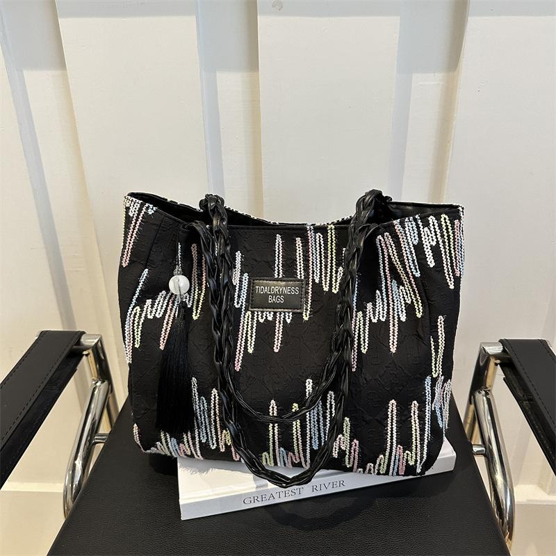 Class Commuting Simple And Fashionable Large-Capacity Bag Women'S Casual Striped Shoulder College Student Tote Bag