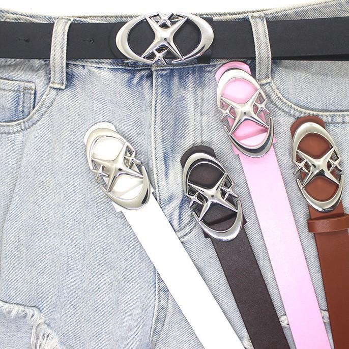 Stylish Crescent Moon & Star Leather Belt for Jeans & Skirts