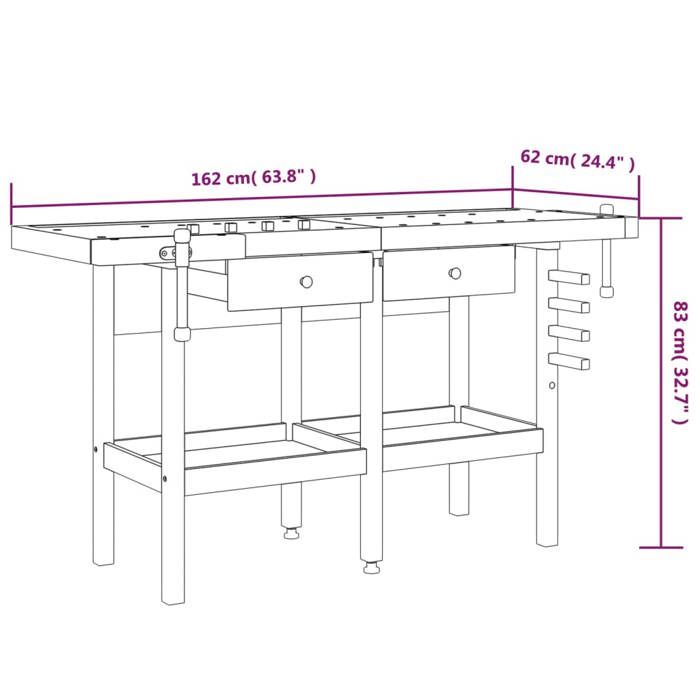 VidaXL Workbench with Drawers and Vices 162x62x83 Cm Solid Acacia Wood 153323