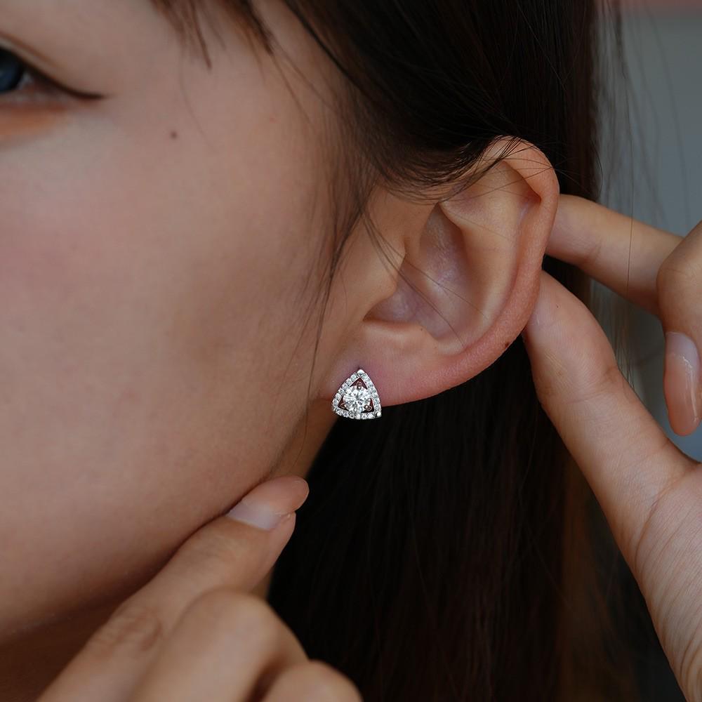 Moissanite Geometric Triangle Stud Earrings in S925 Sterling Silver