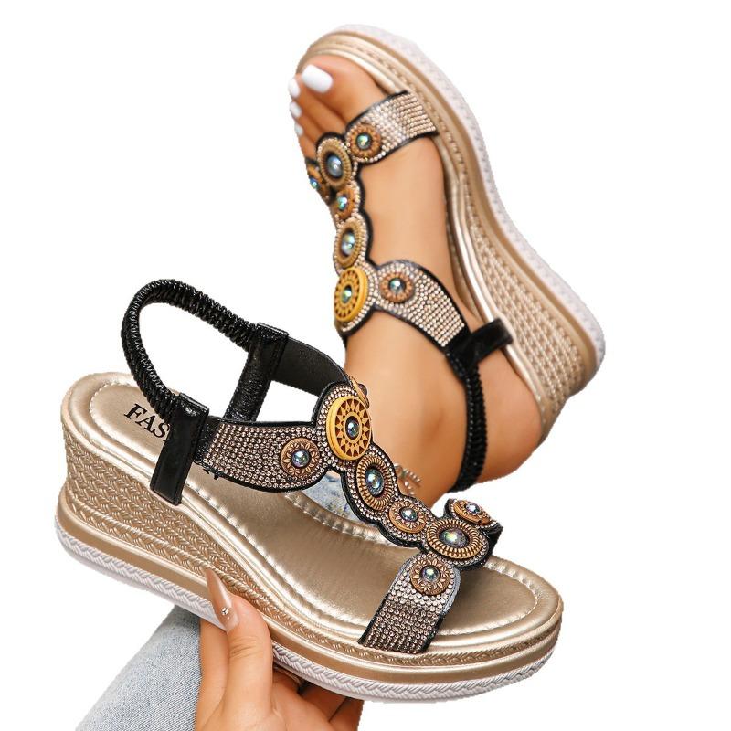 Women's Bohemian Platform Sandals, Ethnic Wedge Heel Roman Shoes, High Heel Waterproof Beach Slides
