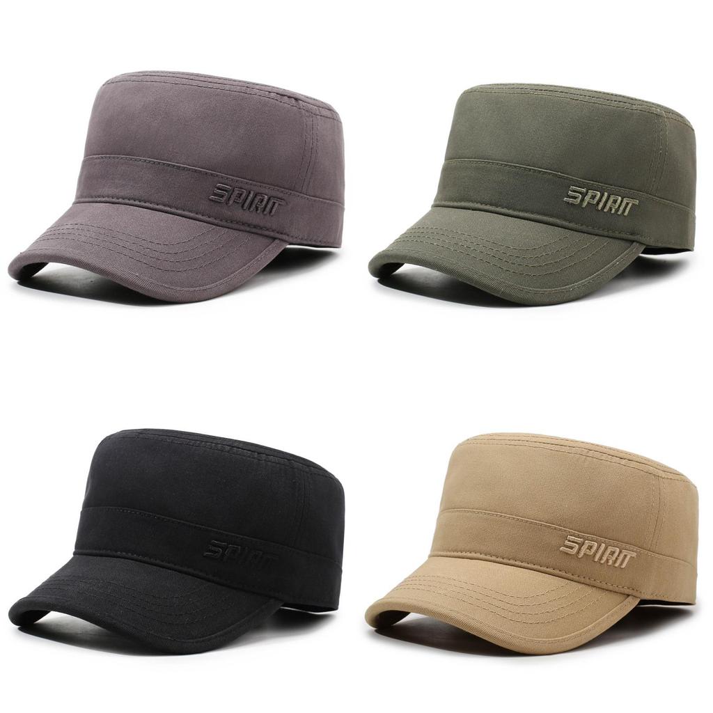 Mens Allseason Flat Top Cotton Hat With Embroidered Letters For Casual Sun Protection
