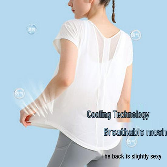 Women's Quick-Dry Short-Sleeve Yoga Top with Side Slit & Tie-Up
