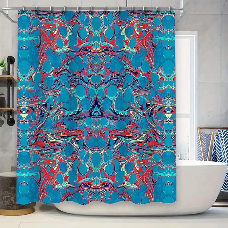 Blue Abstract Wave Shower Curtain Modern Ocean Art Bathroom Decor Waterproof Liner Set