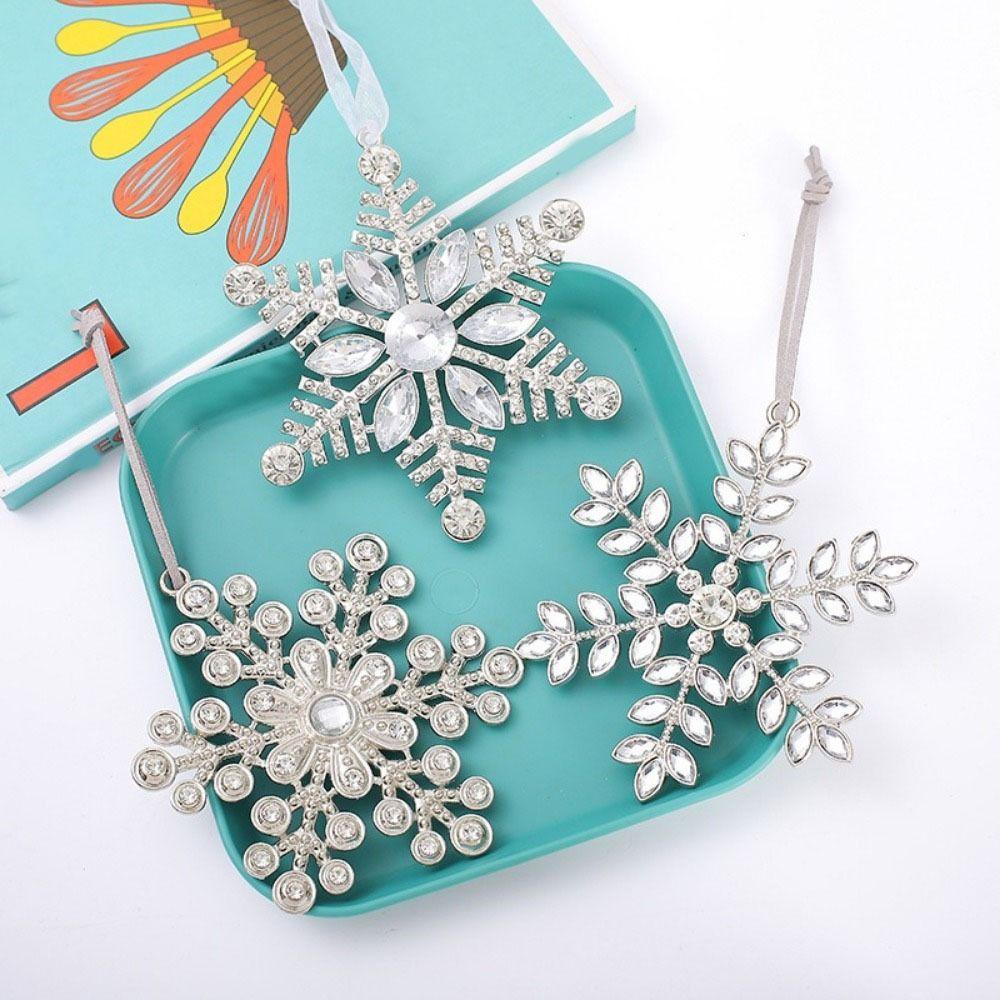 Metal Christmas Snowflake Pendant Rhinestone Super Shiny Christmas Tree Pendant Hanging Xmas Decorative Snowflake