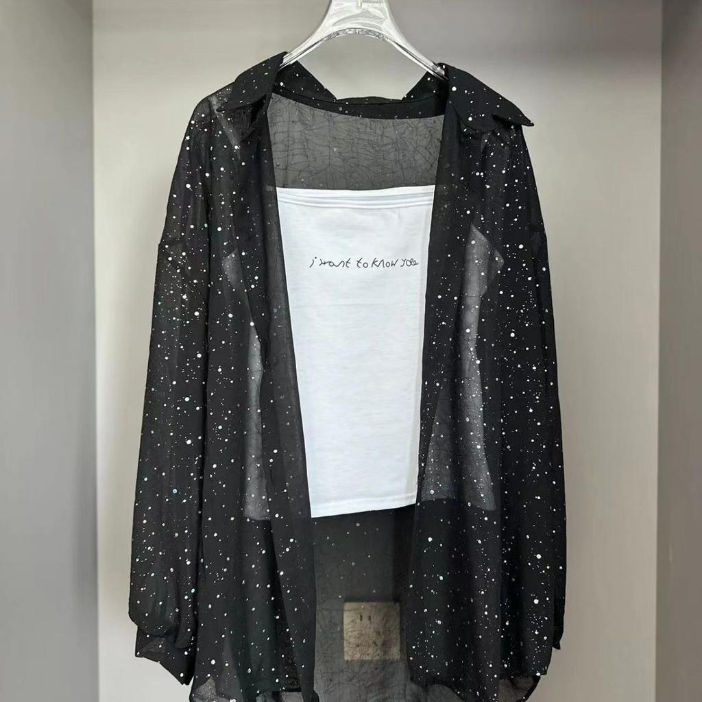 Sonnenschutzhemd Damenmode Locker Glitzernd Atmungsaktiv Langarm Sonnenschutzkleidung