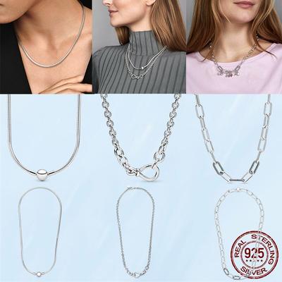 Sale Original 925 Sterling Silver Pan Moments Snake Chain Necklace For Womens Birthday Party Wedding Fashion Jewelry