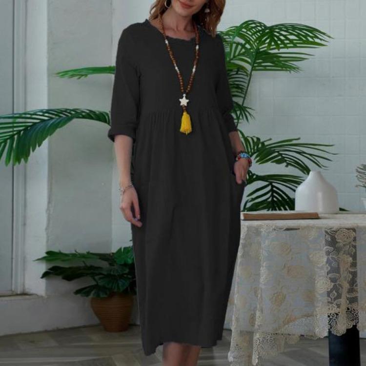 Hohe Taille A-Linie Midi-Kleid für Damen Sommer Locker Kleid Tägliche Kleidung Schrumpffest Schönes Anziehen