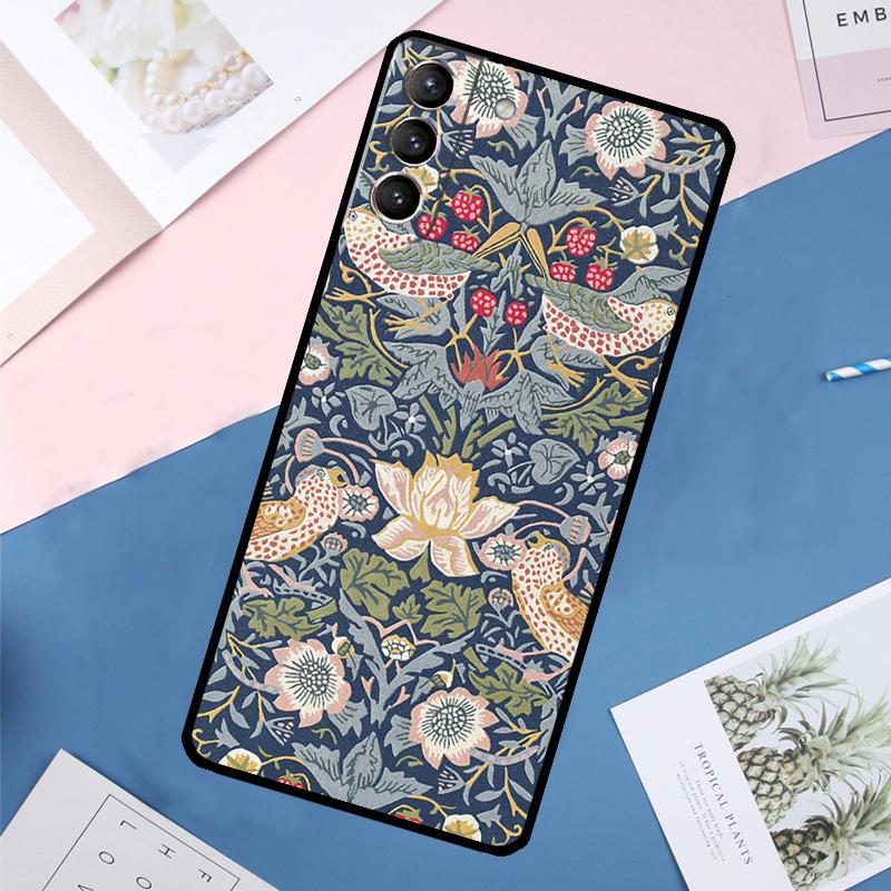William Morris Strawberry Thief Case For Samsung Galaxy S22 S23 S24 Ultra S9 S10 Plus Note 10 20 Ultra S20 S21 FE Cover