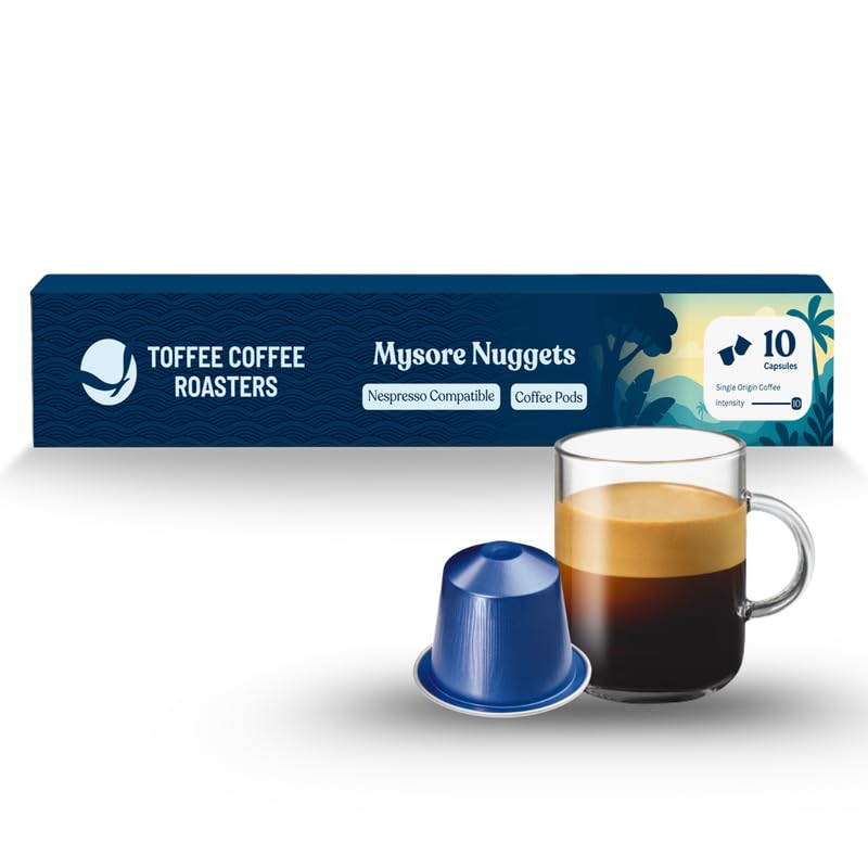 

Toffee Coffee Roasters |Mysore Nuggets Coffee Pods | Pack of 1 (10 Capsules)| Nespresso Compatible | AAA Speciality Grade | Notes: Nutty & Dark C