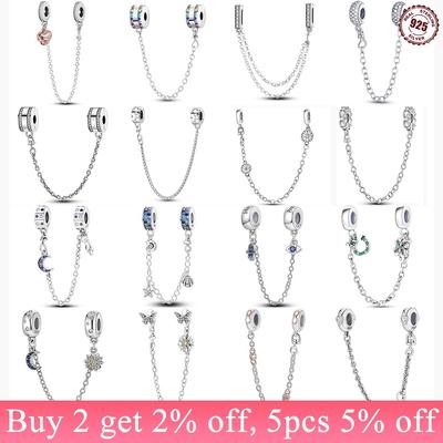 PANPOKI 32 Style S925 Sterling Silver Silicon Plug Safety Chain Pendant Charms Fit Original Bracelets Women Jewelry Gifts
