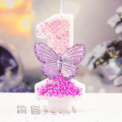 Rosa Schmetterling Digitale Kerze Alles Gute zum Geburtstag Kuchen Topper Farben 3D Anzahl Dekor Kerzen Hochzeit Party funkelnde digitale Kerze