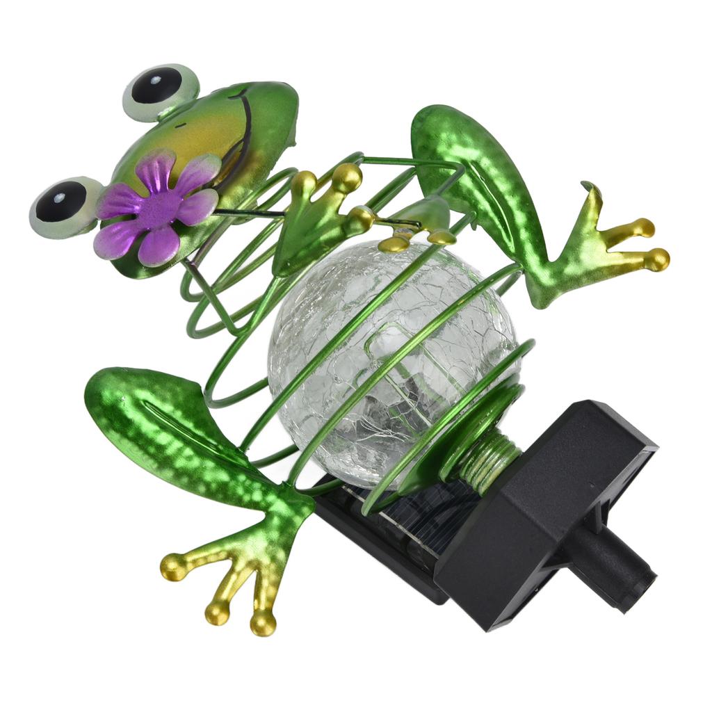 Frosch-Außenornament-Lampe Warmes LED-Licht Knisterglas-Kugel Gartenstecker-Licht für Rasenflächen Terrassen Innenhöfe