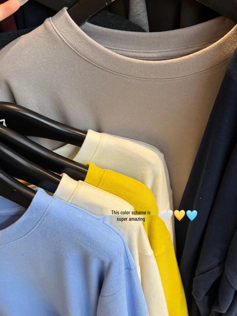 Women's Korean Style Plus Size Puff Sleeve Brushed Fleece Lazy T-Shirt 30988